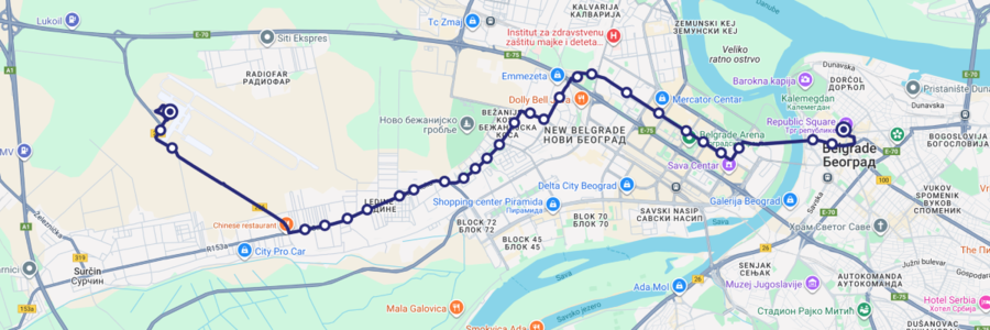 Linija 72N mapa